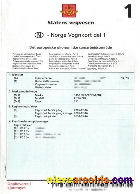 Norway vehicle registration certificate